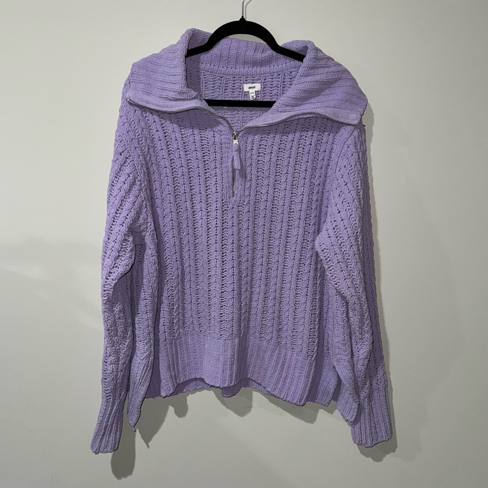 Aerie Lavender Cable Knit Quarter Zip Sweater